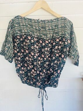 Lucky Brand Square Neck Tie Bottom Floral Top